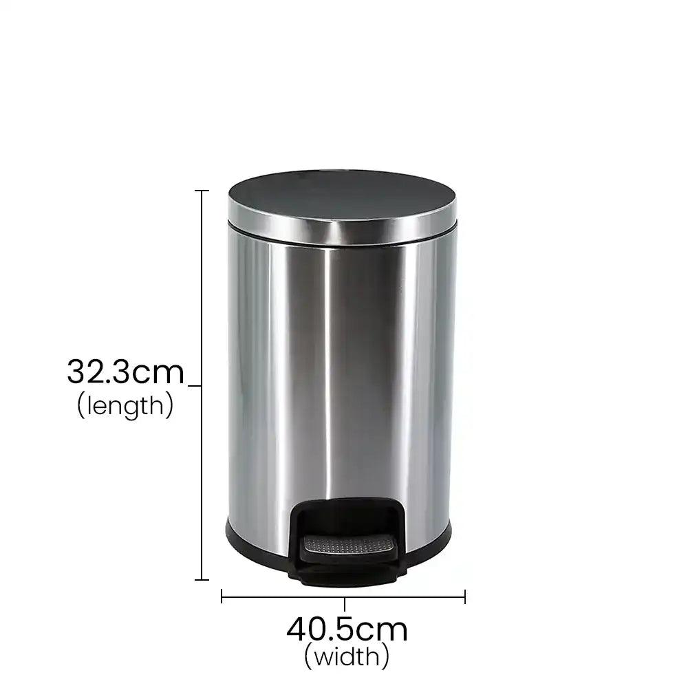 Roomwell Action Round Stainless Steel 12 L Pedal Bin with Soft Close Lid Silver - HorecaStore