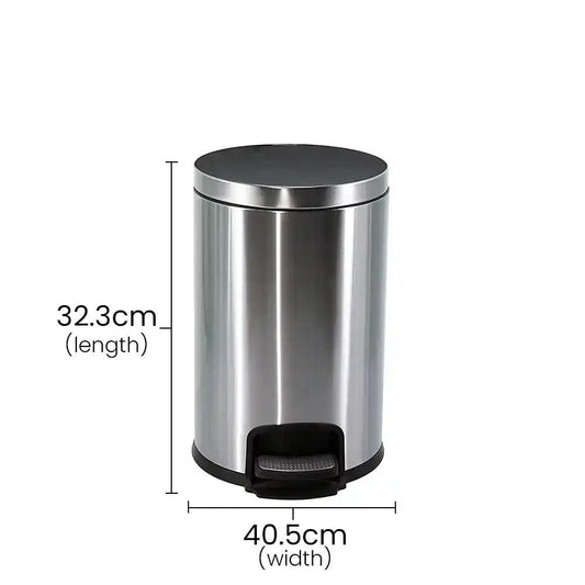 Roomwell Action Round Stainless Steel 12 L Pedal Bin with Soft Close Lid Silver