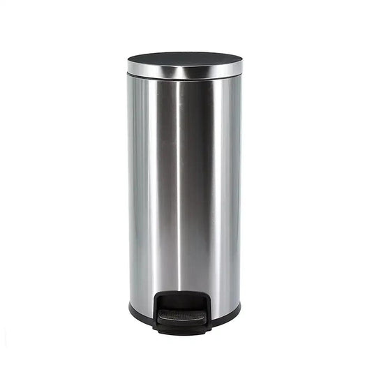 Roomwell Action Round Stainless Steel 30 L Pedal Bin with Soft Close Lid Silver