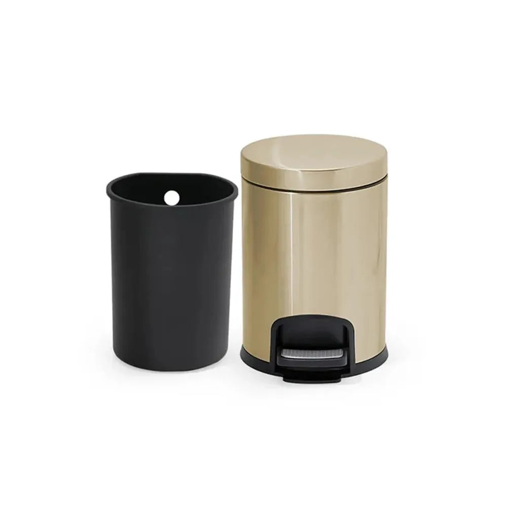 Roomwell UK Action Round Pedal Bin 5 Liter Black Gold