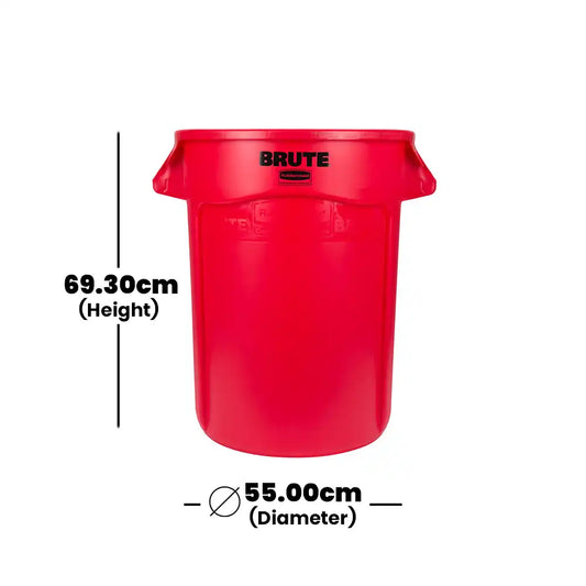 rubbermaid 121l brute container without lid red 1 x 6