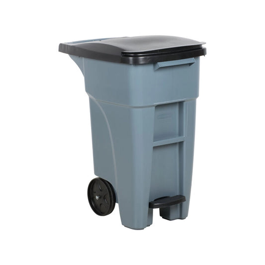 rubbermaid 121l wheeled rectangular trash can with lid gray