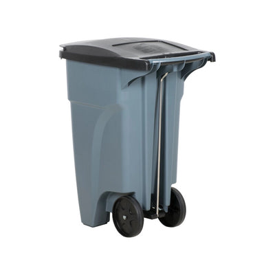 rubbermaid 121l wheeled rectangular trash can with lid gray