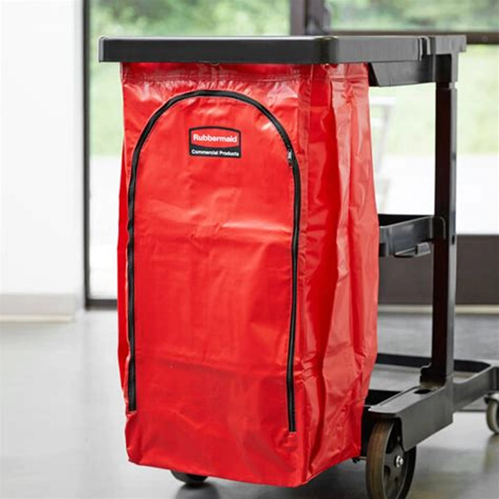 rubbermaid janitorial cleaning cart vinyl bag 128l red