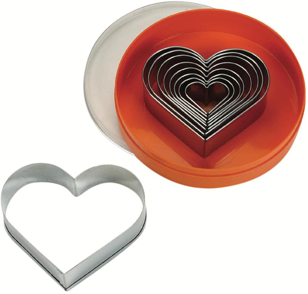 Schneider Stainless Steel Pastry And Cookie Cutters Heart Shape Set Of 9Pcs, H 3CM Assorted Sizes