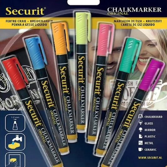 Securit BL-SMA100-V7-AS Chalkmarkers Blister, Color Assorted, Set of 7