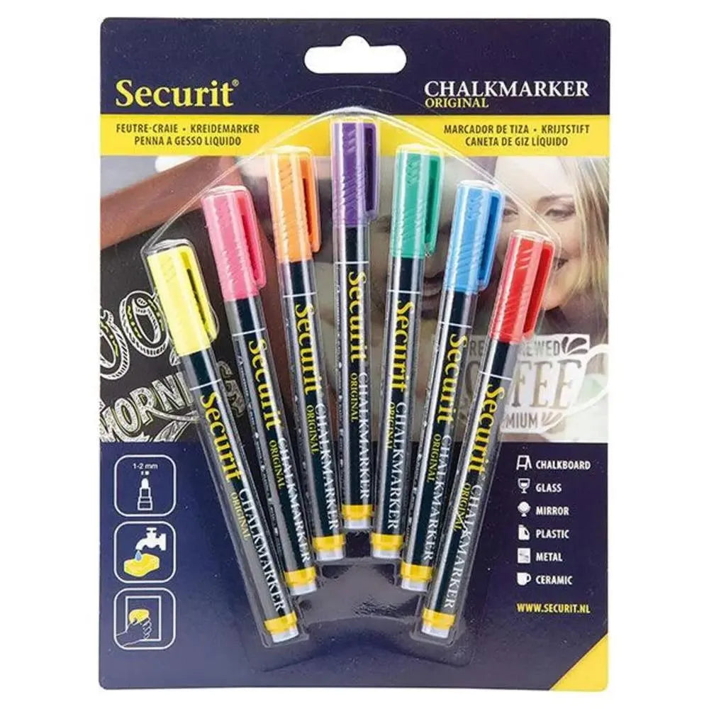 Securit BL-SMA100-V7-AS Chalkmarkers Blister, Color Assorted, Set of 7