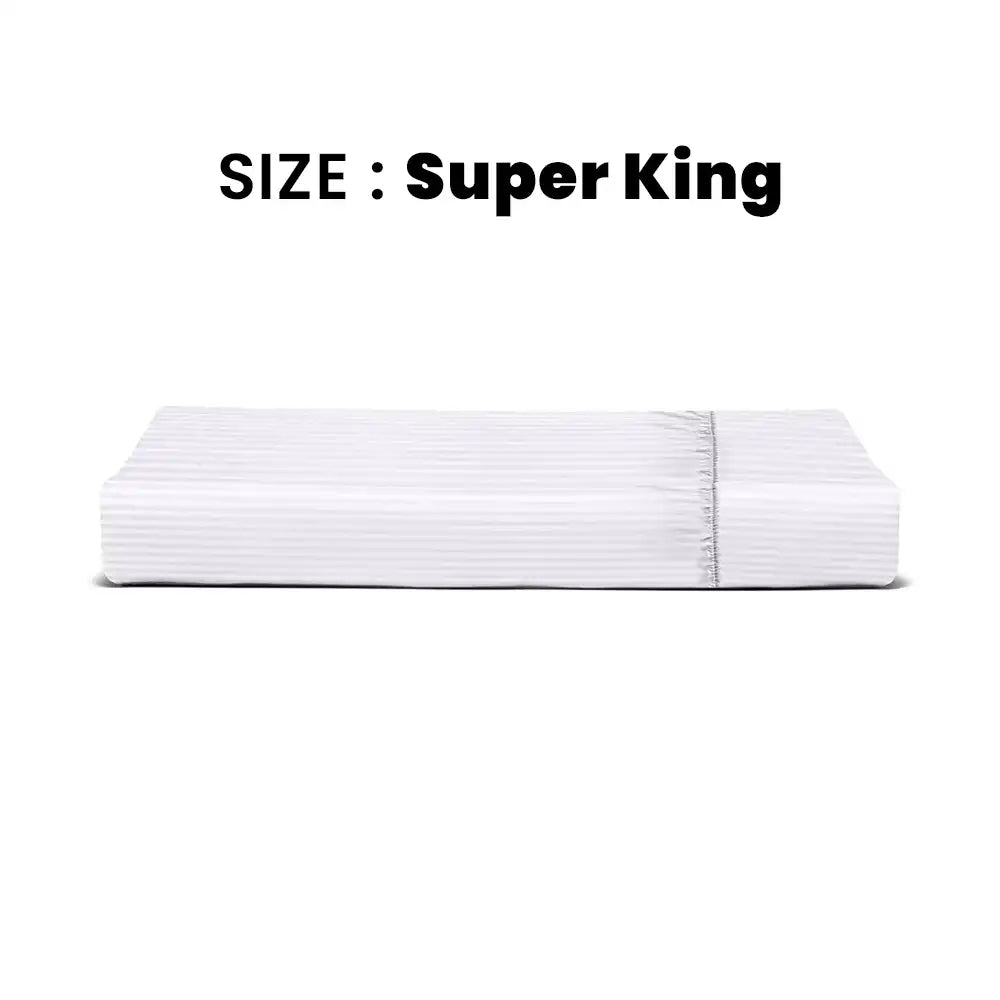 ths zen stripes super king fitted cotton bed sheet white