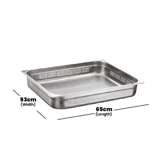 Viraj Stainless Steel Perforated GN 2/1 Pan, Height 6.5cm