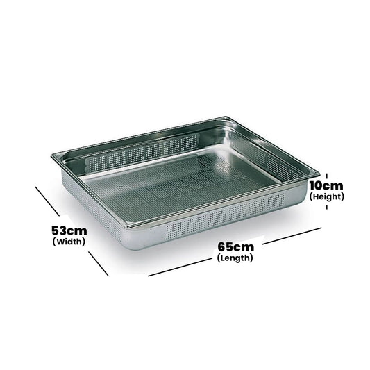 Viraj Stainless Steel Perforated GN 2/1 Pan, Height 10cm