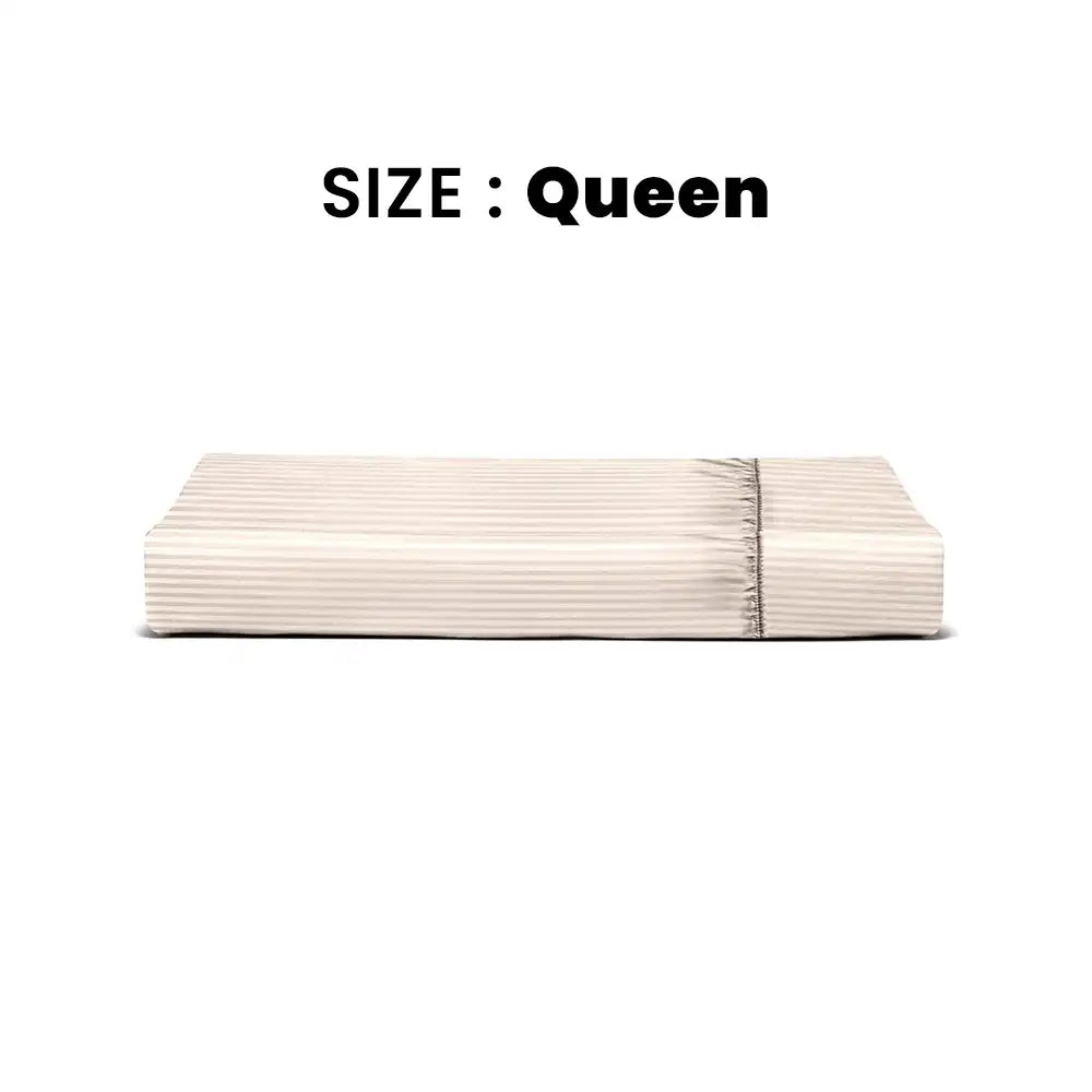 ths zen stripes queen fitted cotton bed sheet beige