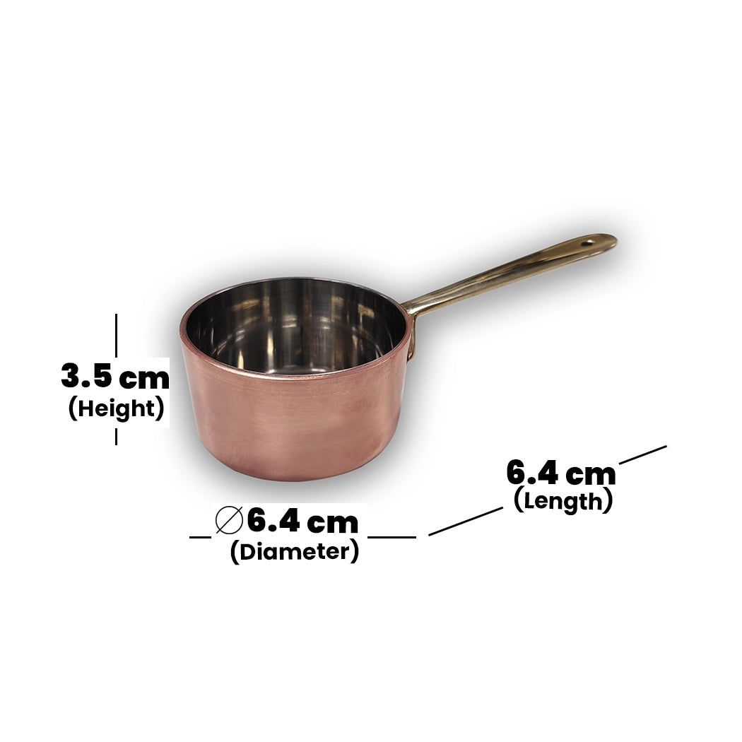 THS Pure Copper Sauce pan with SS 18/10 inside , With Pure Brass Handle 6.4x6.4x3.5cm