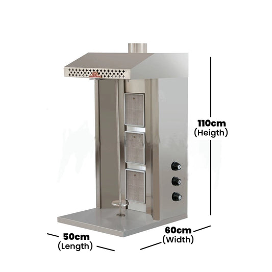 THS Gas Shawarma Machine 3 Gas Valves, 50 x 60 x 110 cm