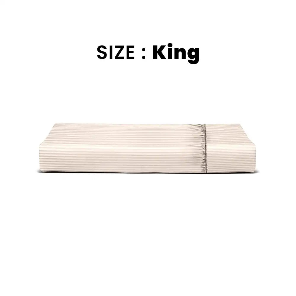 ths zen stripes king fitted cotton bed sheet beige