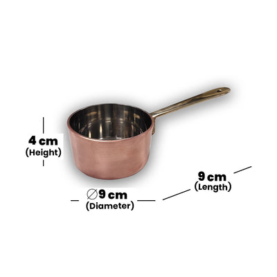 THS Pure Copper Sauce pan with SS 18/10 inside , With Pure Brass Handle 9x9.4cm