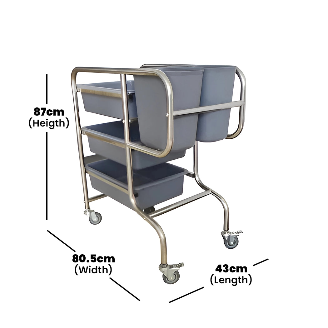 THS Food Cleaning Trolley Silver, 80.5 x 43 x 87 cm