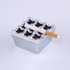 Square Shape 9 hole Stainless Steel Windproof Ashtray, 7.3 x 4.2 cm, Color Silver