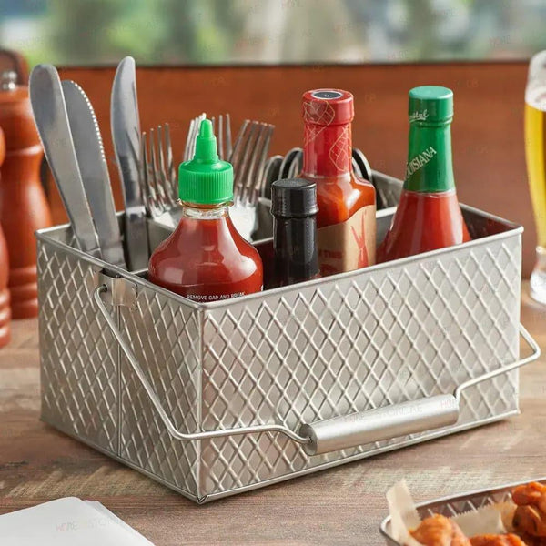 Tablecraft 10040 Stainless Steel Rectangular Caddy, L 10¾ x W 8¾ x H 4¾" - HorecaStore