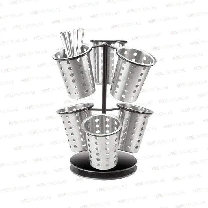 Tablecraft 1227 13 Stainless Steel 6-Cylinder Revolving Caddy Condiment Display, L 12" x W 12" x H 15 1/4" - HorecaStore