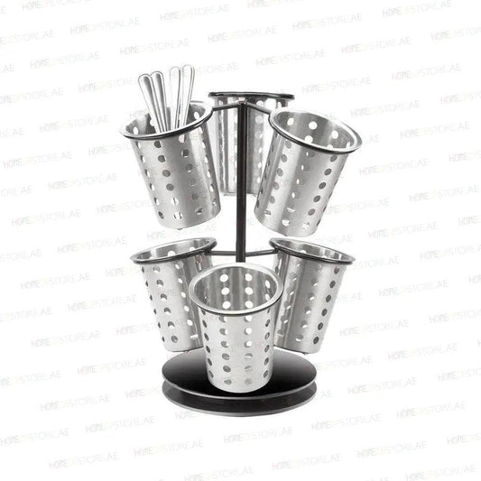 Tablecraft 1227 13 Stainless Steel 6-Cylinder Revolving Caddy Condiment Display, L 12" x W 12" x H 15 1/4" - HorecaStore