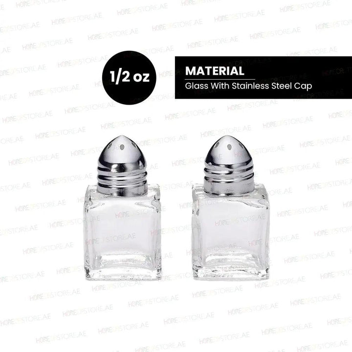 Tablecraft 30S&P Cube Salt & Pepper Shaker, Restaurant Shakers, Chrome Top, & Glass Body , Capacity 1/2oz, Set of 2 - HorecaStore