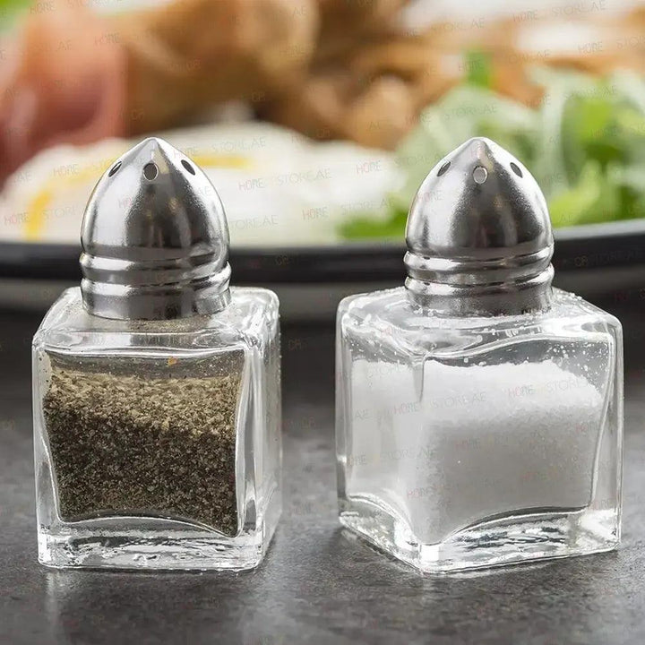 Tablecraft 30S&P Cube Salt & Pepper Shaker, Restaurant Shakers, Chrome Top, & Glass Body , Capacity 1/2oz, Set of 2 - HorecaStore