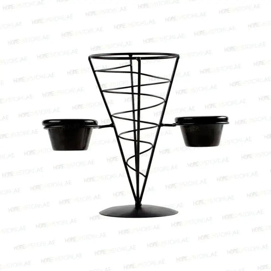 Tablecraft ACR259 Black Steel Wire Cone Basket With 2 Ramekins, 5 x 9'' - HorecaStore