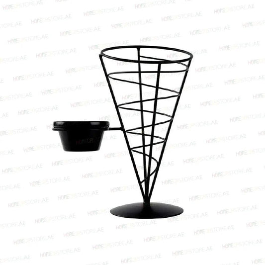 Tablecraft ACR57 Black Steel Wire Cone Basket With 1 Ramekin, 5 x 7''