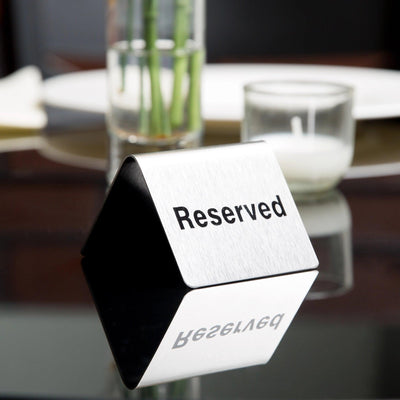 Tablecraft B9 Stainless Steel Reserved Sign, L 6.35 x W 6.99 x H 4.74 cm - HorecaStore