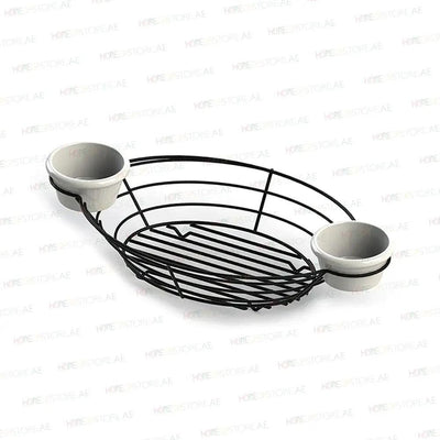 Tablecraft H711372BK Black Steel Oval Basket With Ramekin Holders, 13.2