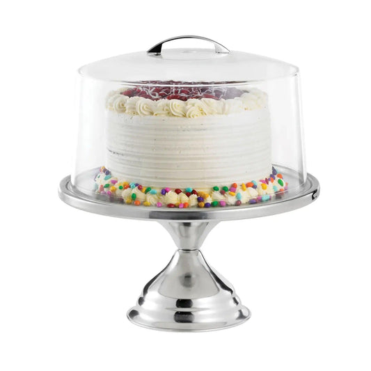 Tablecraft H821422 Plastic, Stainless Steel Combo Pack Cake Stand/Cover, Ø 32 cm - HorecaStore