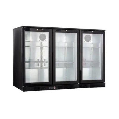 tecnocooler bc03ps stainless steel bar cooler 3 sliding glass doors 2 moveable shelves 320 liters capacity electric power 300w 135 x 52 x 90 cm