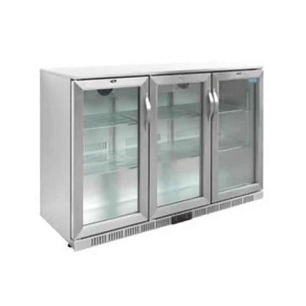 tecnocooler bc03sp stainless steel bar cooler 3 hinged doors 2 moveable shelves 303 liters capacity electric power 210w 133 5 x 51 x 89 5 cm