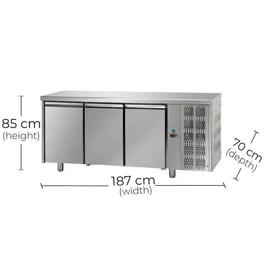 Tecnodom TF03EKOGN 3 Doors Refrigerator Counter 460 L 495 W, 187 x 70 x 92 cm - HorecaStore