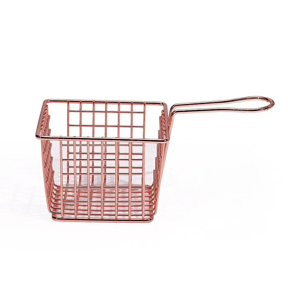 Wundermaxx Carbon Metal Wire Square Frying Basket Rose Gold 18*10*7.5cm