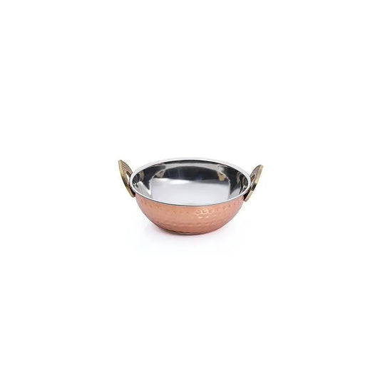 THS Hammered Finish Stainless Steel karahi with Brass Handles 17.7x5.75cm, 800ml copper