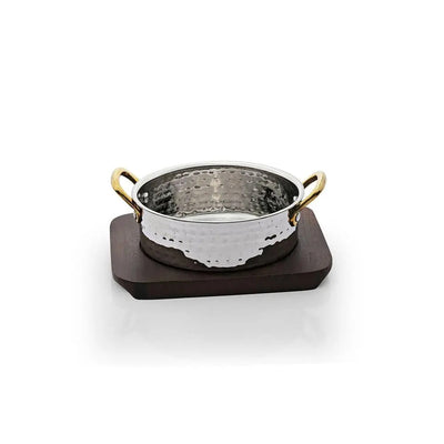 THS Stainless Steel Hammered Finish Heavy Saucepan Medium 600ml With 2 Side Brass Handles 13.75x4.5cm