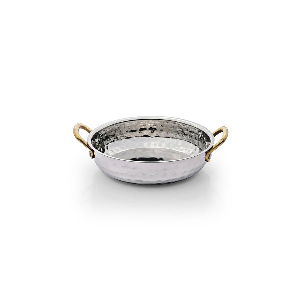 THS Stainless Steel Hammered Finish Heavy Saucepan Medium 600ml With 2 Side Brass Handles 15.5x4cm