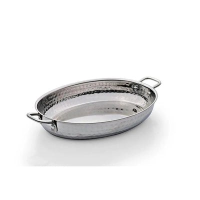 THS Stainless Steel Hammered Finish Ovel P-4 Fry Por 25x18x0.75cm, 1Liter