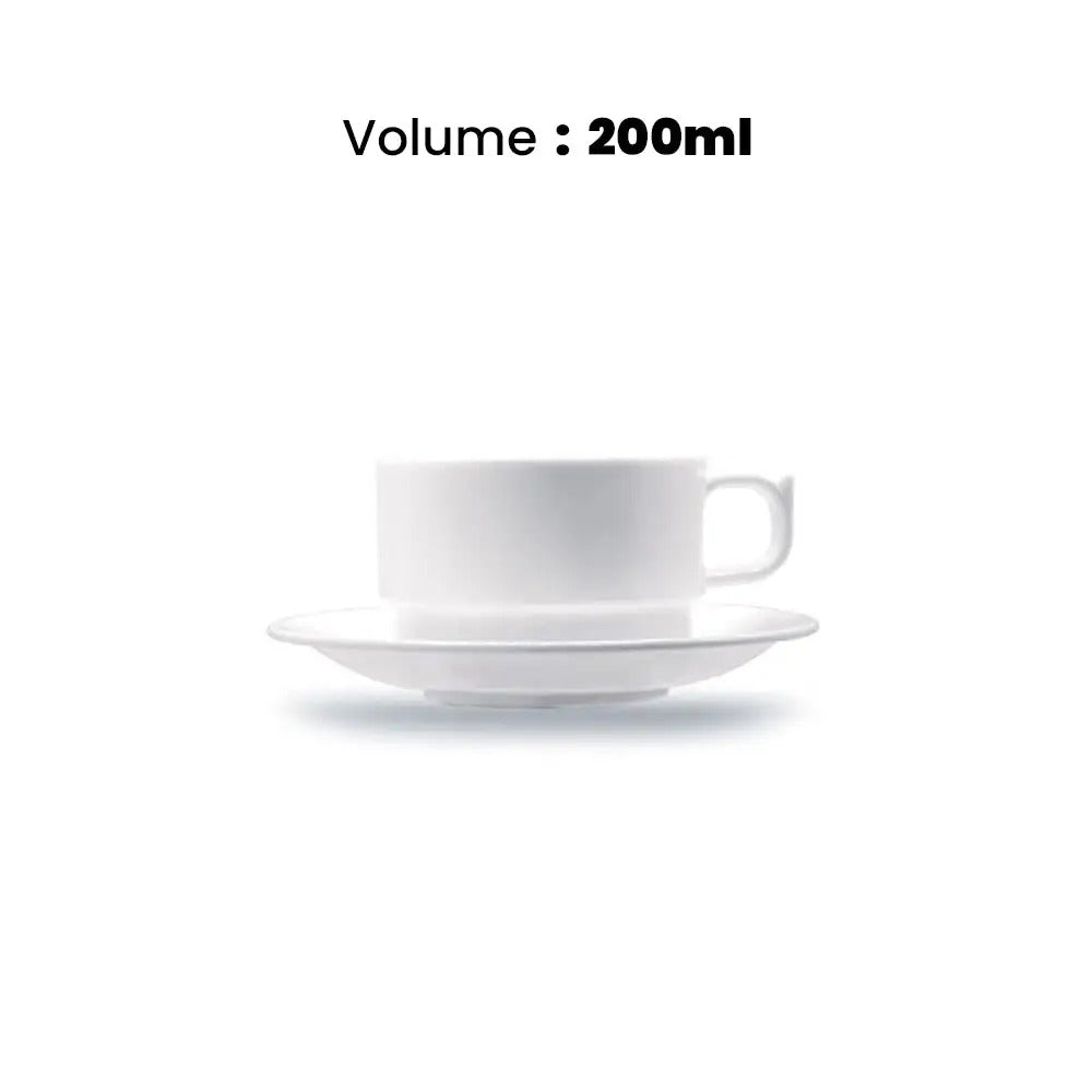 Tribeca  Polycarbonate White Cup & Saucer 200 ml, BOX QUANTITY 72 PCS