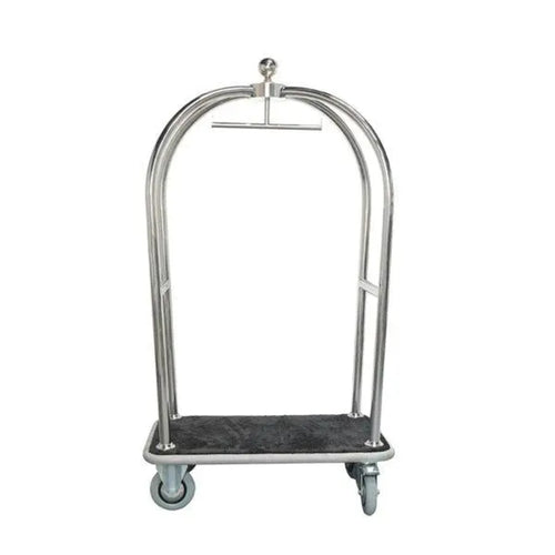 VM Classic Hotel Luggage Trolley Silver- 304 Stainless Steel Tube Ø50 mm, L 105 x W 65 x H 195 cm, Holds 1400 lb of Luggage Black Carpet