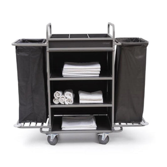 VM Ecoplus 800 Hotel Housekeeping Trolley 4 Shelves With Linen Bags L 150 x W 50 x H 130 cm, Grey