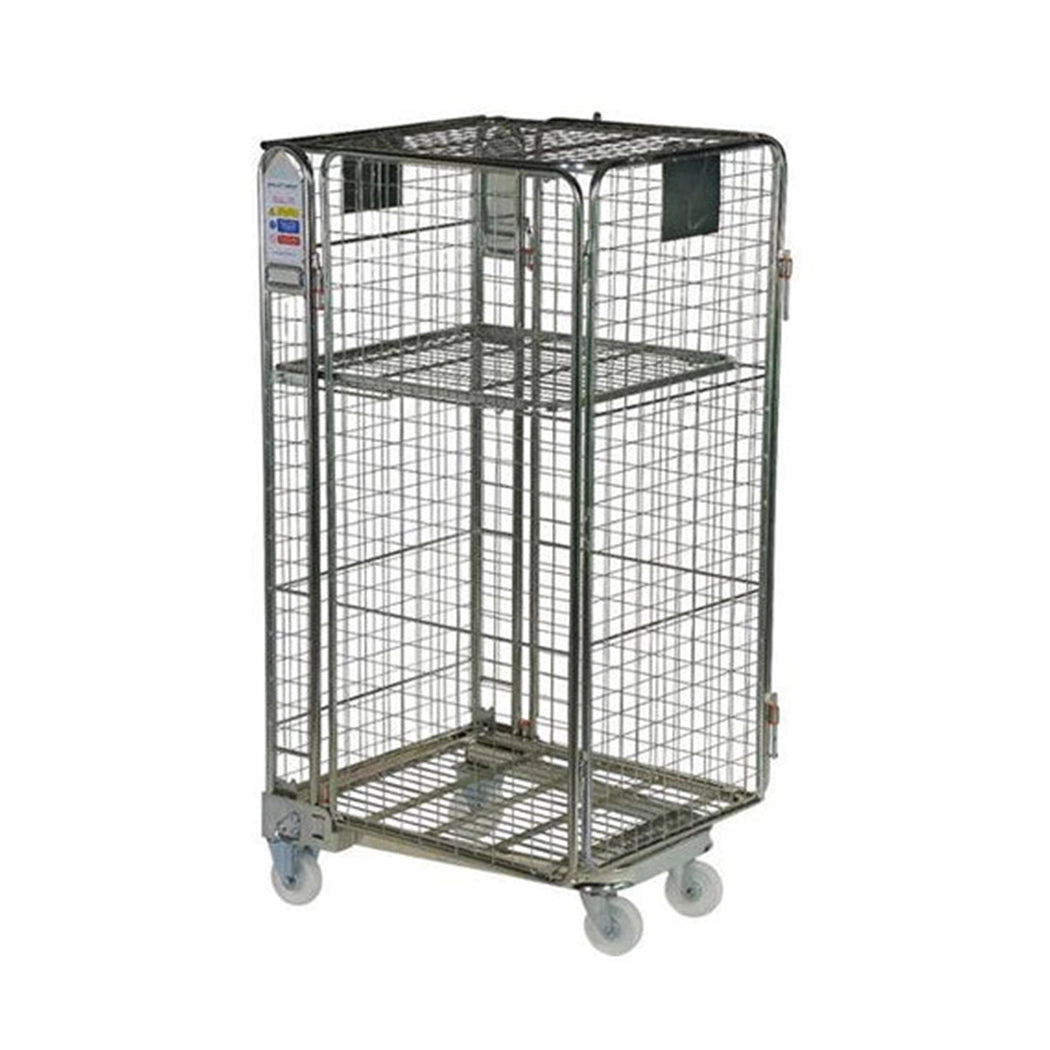 VM Roll Cage L 73.5 x W 85 x H 169 cm, Galvanised Steel, 2 Partially Open Doors With A 270° Opening, 1 Detachable Shelf, Silver