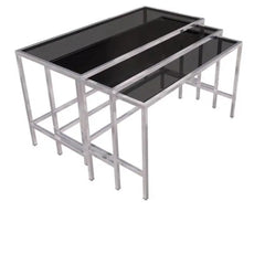 VM105 Square Foldable Buffet Stand L 70 x W 70 x H 105 cm, Stainless Steel Folding Frames And Detachable 10mm  Glass Top