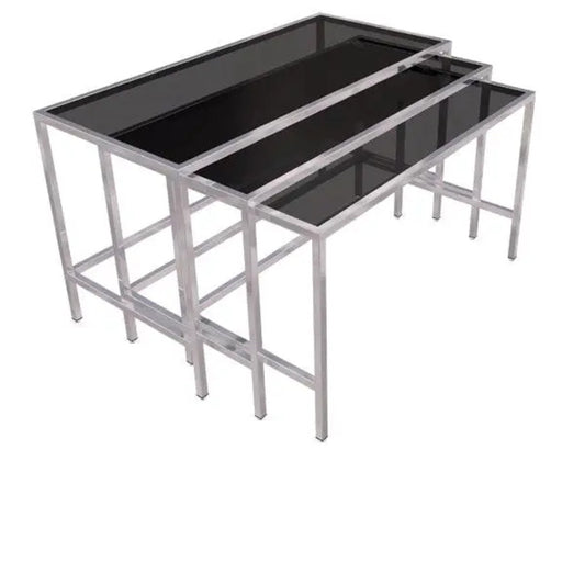 VM90 Square Foldable Buffet Stand L 70 x W 70 x H 90 cm, Stainless Steel Folding Frames And Detachable 10mm  Glass Top