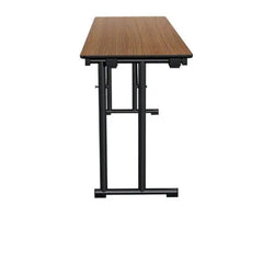 Walnut Class Room Rectangle Table L 150 x W 45 x H 75 cm, MDF Laminated Table Tops With Black Metal Folding Legs.