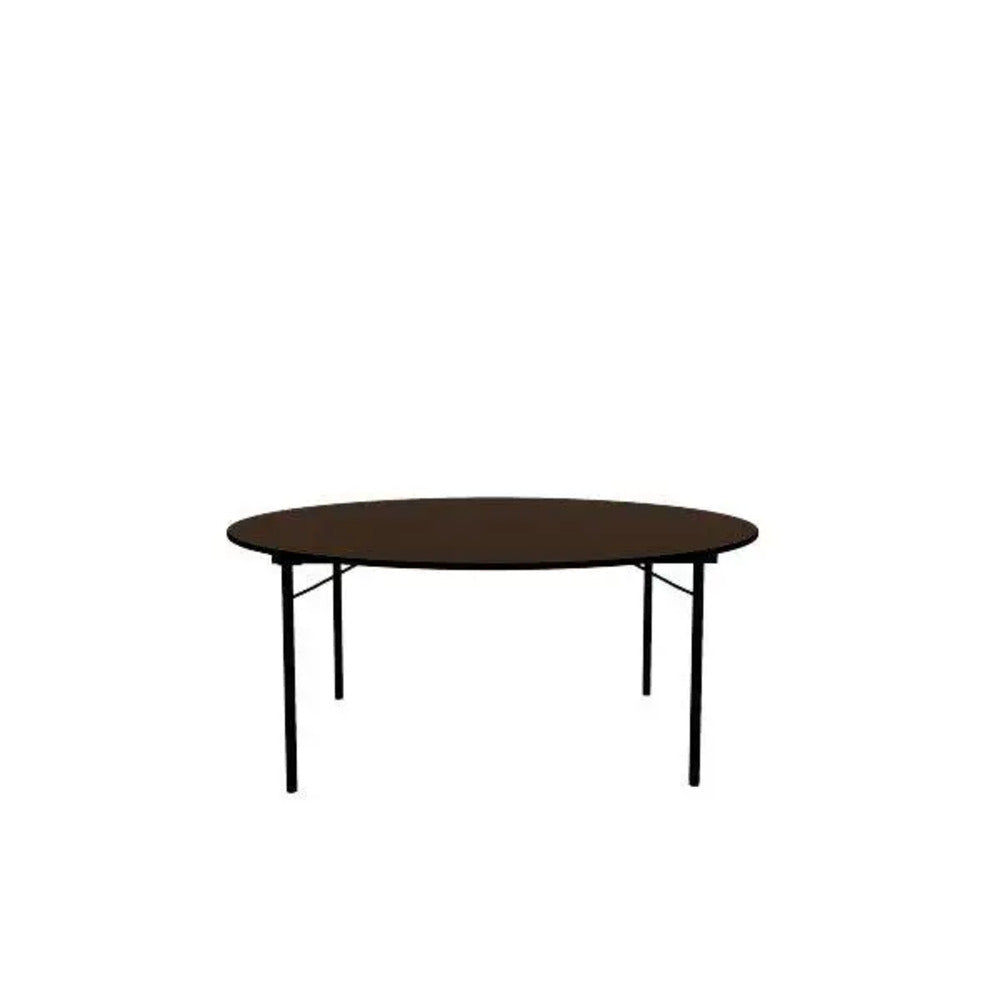 Walnut Round Table (Linen-Free) 180 x H 75 cm, Durable, Strong And Naturally Beautiful, MDF Laminated Table Tops With Black Metal Folding Legs