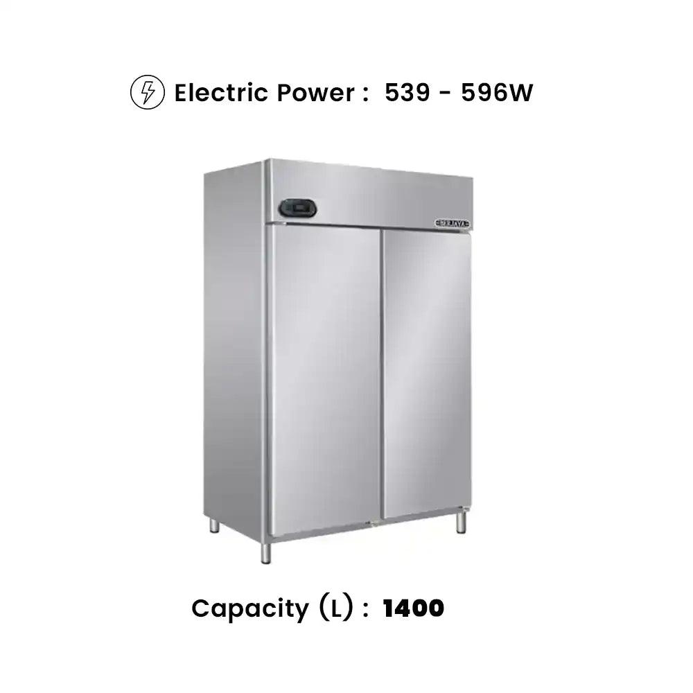 Berjaya BS2FDUC/Z/GN Electric Upright Double Magnetic Door Chiller 1400L, Power 539 - 596W, 135 X 84 X 206 cm - HorecaStore