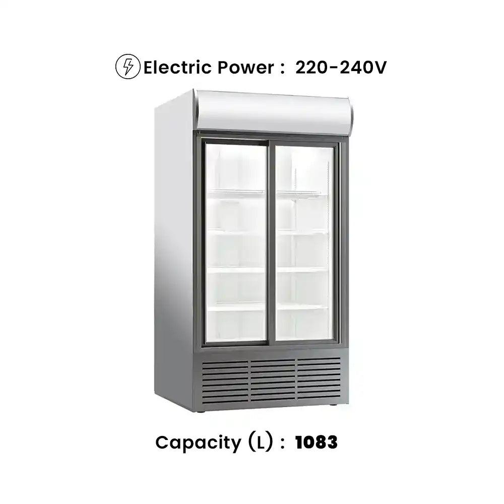 Coldera CL 1300 SLDC Electric Double Sliding Door Visi Cooler With Canopy 1083 L, Power 220-240V/50Hz, 120 X 83.5 X 200 cm - HorecaStore