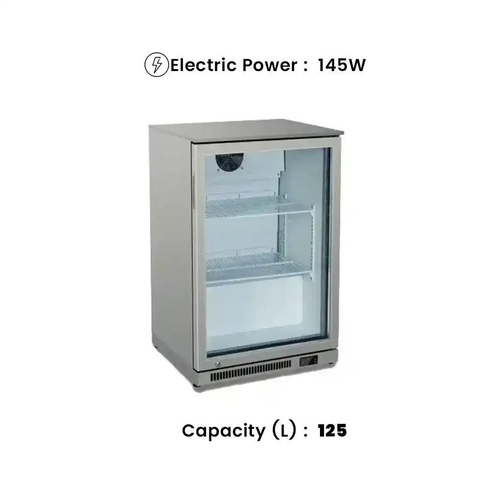 tecnocooler bc01sp stainless steel bar cooler 1 hinged door 2 moveable shelves 125 liters capacity electric power 145w 60 x 51 x 89 5 cm